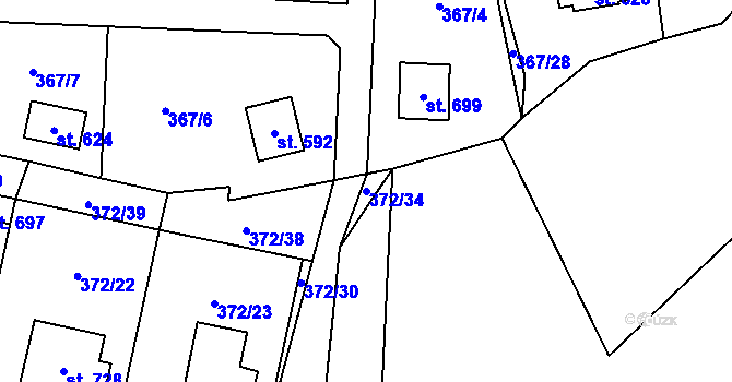 Parcela st. 372/34 v KÚ Mšeno, Katastrální mapa