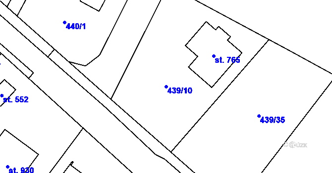 Parcela st. 439/10 v KÚ Mšeno, Katastrální mapa