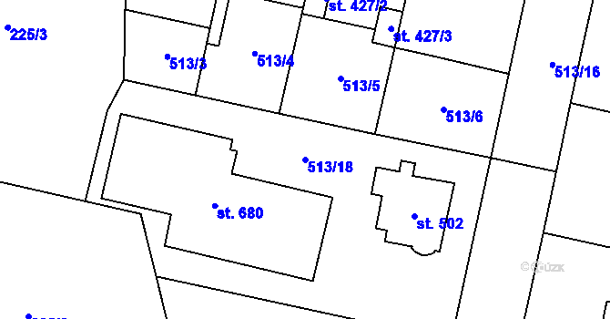 Parcela st. 513/18 v KÚ Mšeno, Katastrální mapa