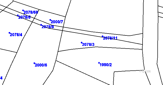 Parcela st. 2078/3 v KÚ Mšeno, Katastrální mapa
