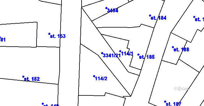 Parcela st. 3341/21 v KÚ Mšeno, Katastrální mapa