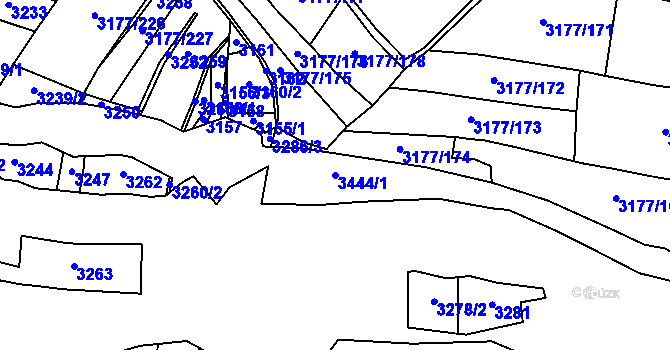 Parcela st. 3444/1 v KÚ Mšeno, Katastrální mapa