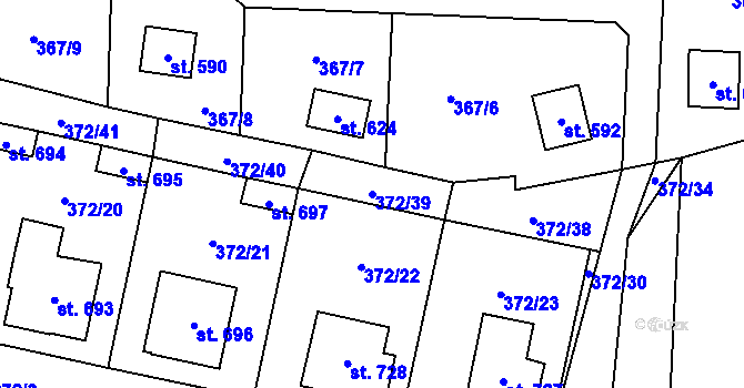 Parcela st. 372/39 v KÚ Mšeno, Katastrální mapa