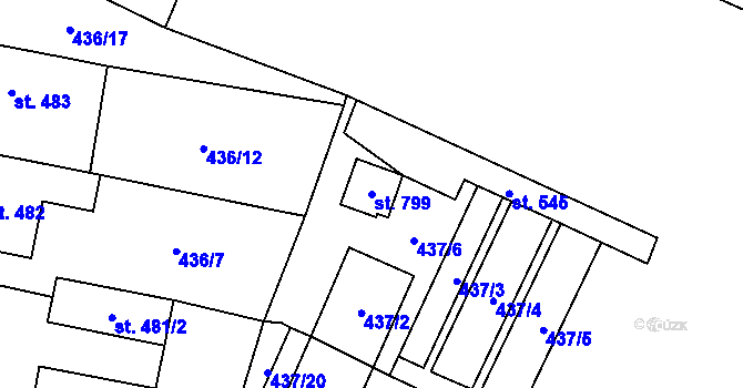 Parcela st. 799 v KÚ Mšeno, Katastrální mapa