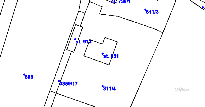 Parcela st. 851 v KÚ Mšeno, Katastrální mapa