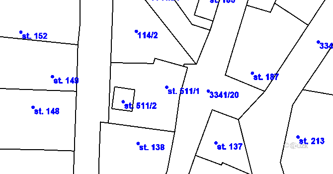 Parcela st. 511/1 v KÚ Mšeno, Katastrální mapa