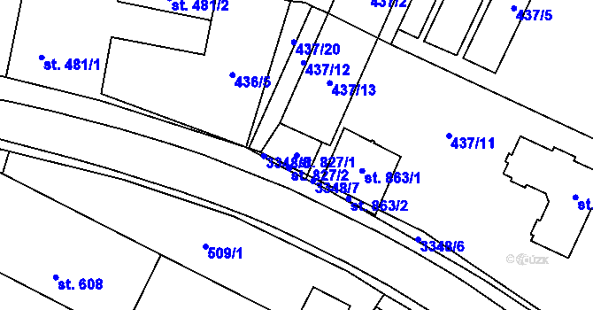 Parcela st. 827/1 v KÚ Mšeno, Katastrální mapa