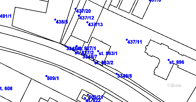 Parcela st. 863/1 v KÚ Mšeno, Katastrální mapa