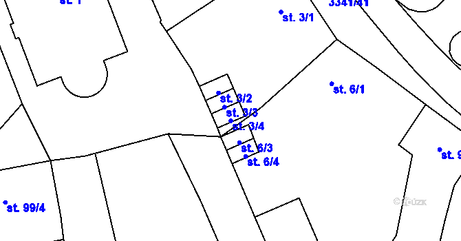 Parcela st. 3/4 v KÚ Mšeno, Katastrální mapa