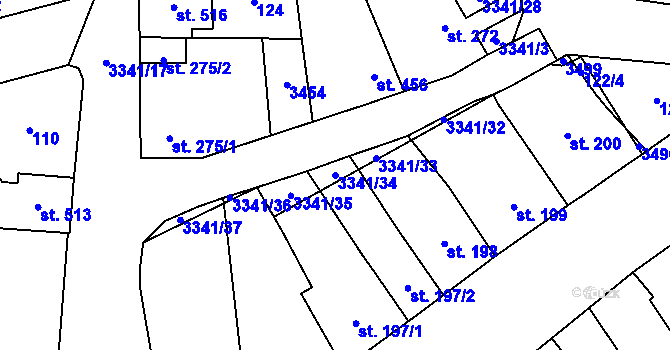 Parcela st. 3341/34 v KÚ Mšeno, Katastrální mapa