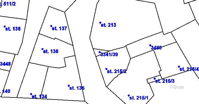 Parcela st. 3341/39 v KÚ Mšeno, Katastrální mapa