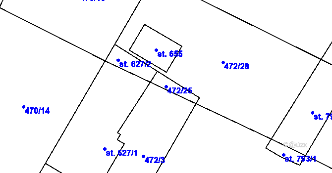 Parcela st. 472/25 v KÚ Mšeno, Katastrální mapa
