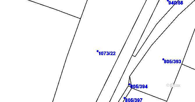 Parcela st. 1073/22 v KÚ Mšeno, Katastrální mapa