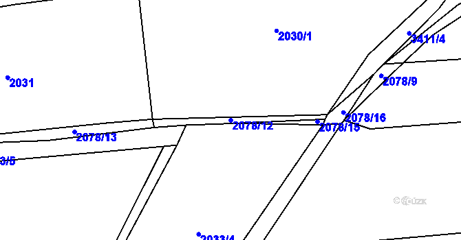 Parcela st. 2078/12 v KÚ Mšeno, Katastrální mapa