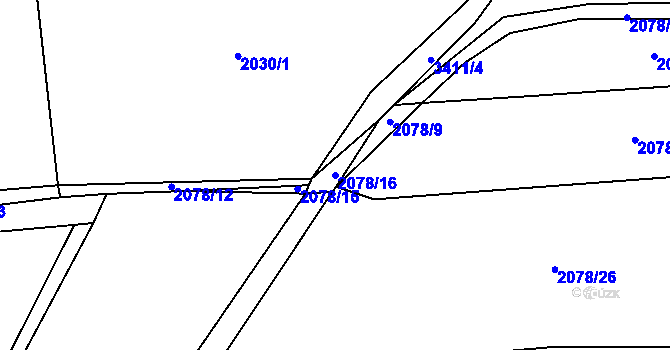 Parcela st. 2078/16 v KÚ Mšeno, Katastrální mapa