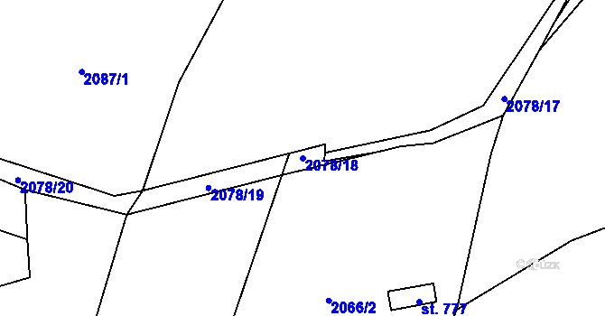 Parcela st. 2078/18 v KÚ Mšeno, Katastrální mapa