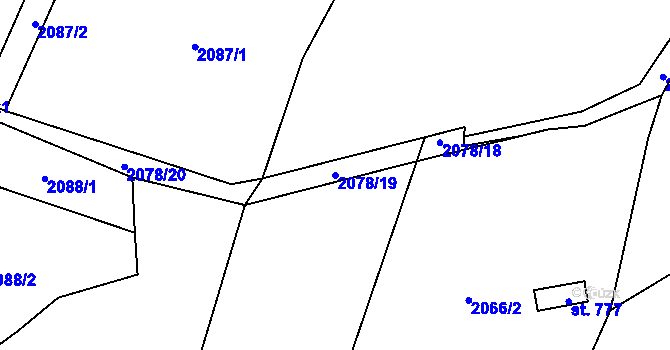 Parcela st. 2078/19 v KÚ Mšeno, Katastrální mapa