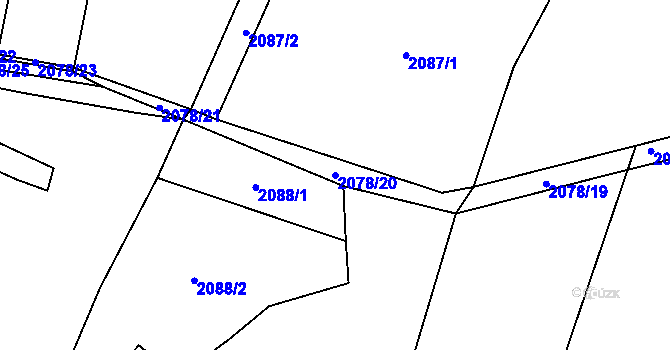 Parcela st. 2078/20 v KÚ Mšeno, Katastrální mapa