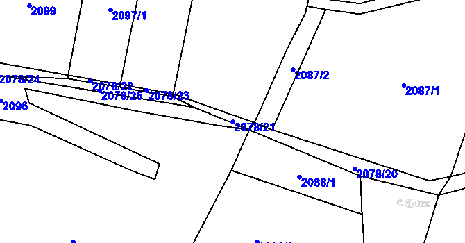 Parcela st. 2078/21 v KÚ Mšeno, Katastrální mapa