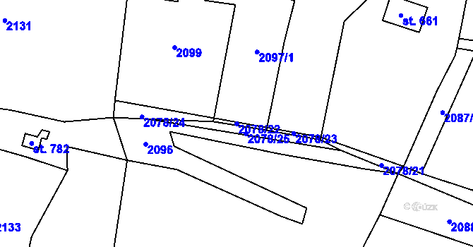 Parcela st. 2078/22 v KÚ Mšeno, Katastrální mapa