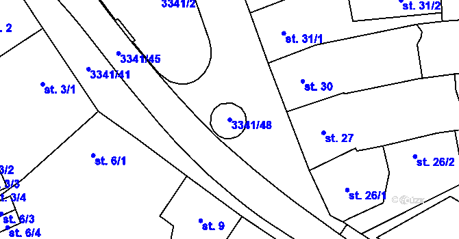Parcela st. 3341/48 v KÚ Mšeno, Katastrální mapa