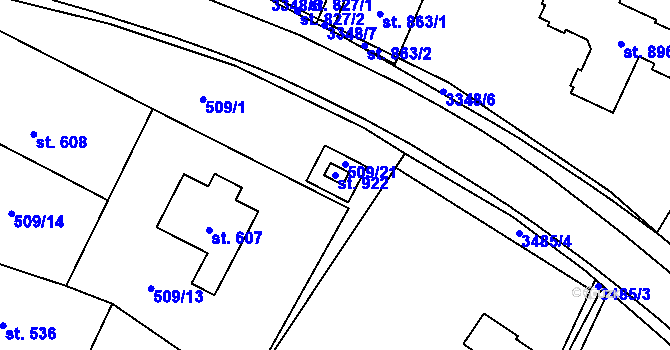Parcela st. 922 v KÚ Mšeno, Katastrální mapa