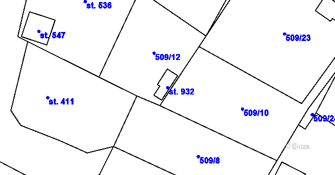 Parcela st. 932 v KÚ Mšeno, Katastrální mapa