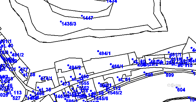 Parcela st. 494/1 v KÚ Olešno, Katastrální mapa