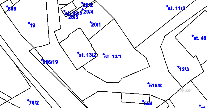 Parcela st. 13/1 v KÚ Mštěnovice, Katastrální mapa