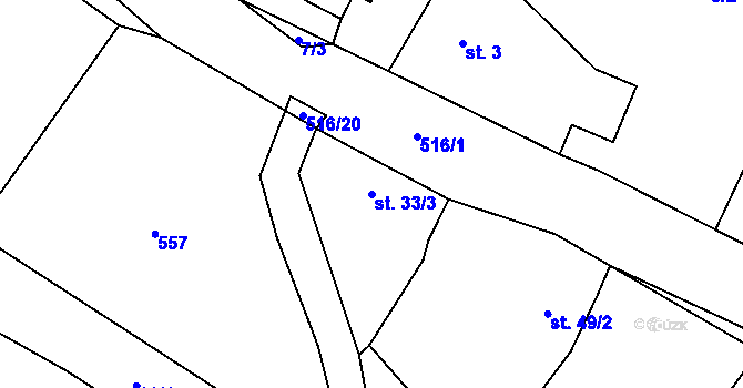 Parcela st. 33/3 v KÚ Mštěnovice, Katastrální mapa