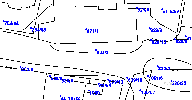 Parcela st. 833/2 v KÚ Mukařov u Říčan, Katastrální mapa