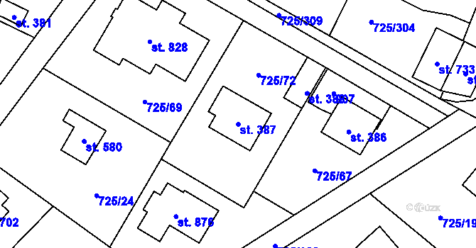 Parcela st. 387 v KÚ Mukařov u Říčan, Katastrální mapa