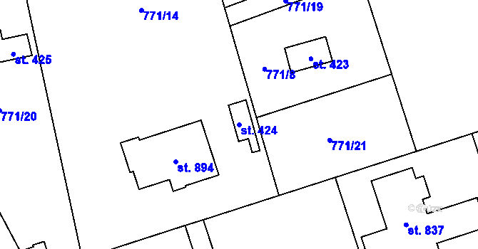 Parcela st. 424 v KÚ Mukařov u Říčan, Katastrální mapa
