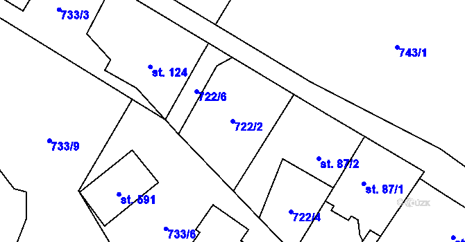 Parcela st. 722/2 v KÚ Mukařov u Říčan, Katastrální mapa