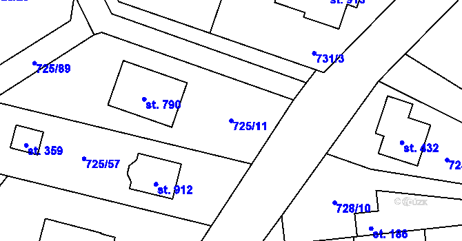 Parcela st. 725/11 v KÚ Mukařov u Říčan, Katastrální mapa