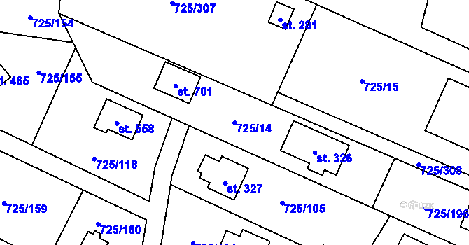 Parcela st. 725/14 v KÚ Mukařov u Říčan, Katastrální mapa