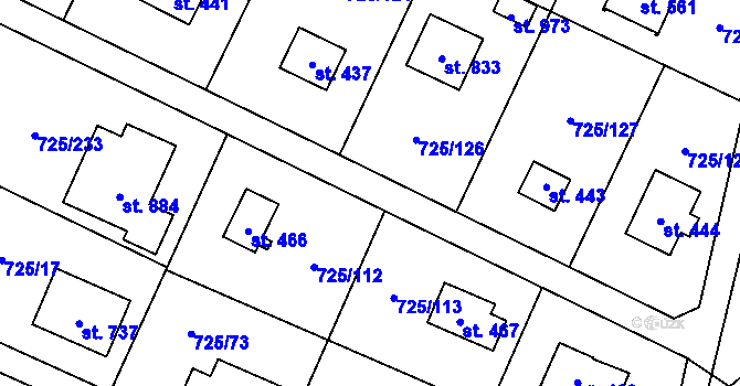 Parcela st. 725/18 v KÚ Mukařov u Říčan, Katastrální mapa