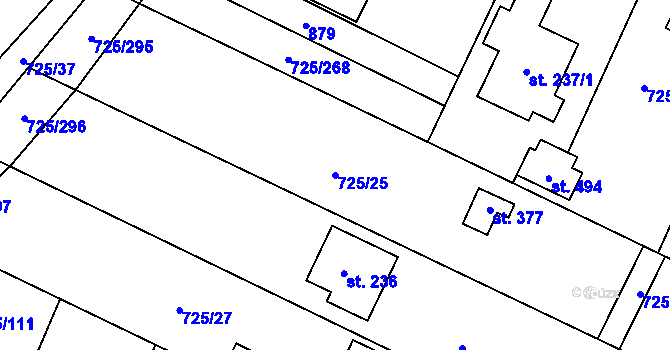 Parcela st. 725/25 v KÚ Mukařov u Říčan, Katastrální mapa