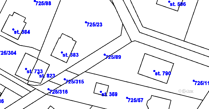 Parcela st. 725/89 v KÚ Mukařov u Říčan, Katastrální mapa