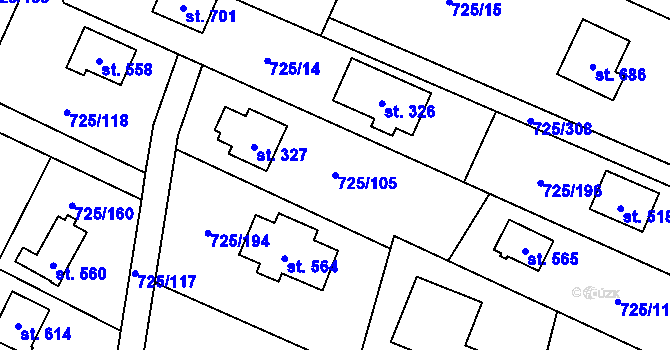 Parcela st. 725/105 v KÚ Mukařov u Říčan, Katastrální mapa