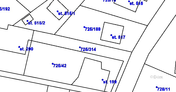 Parcela st. 725/109 v KÚ Mukařov u Říčan, Katastrální mapa