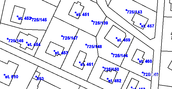 Parcela st. 725/148 v KÚ Mukařov u Říčan, Katastrální mapa