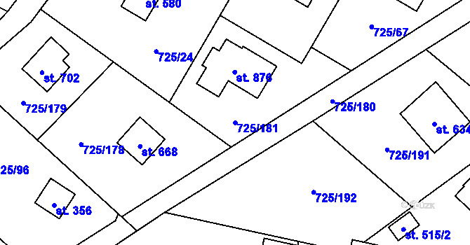 Parcela st. 725/181 v KÚ Mukařov u Říčan, Katastrální mapa