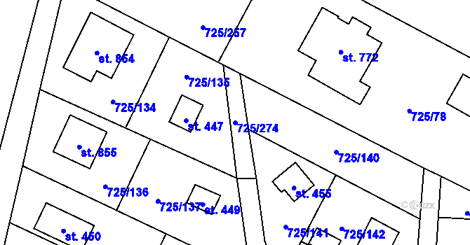 Parcela st. 725/274 v KÚ Mukařov u Říčan, Katastrální mapa
