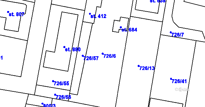 Parcela st. 726/6 v KÚ Mukařov u Říčan, Katastrální mapa