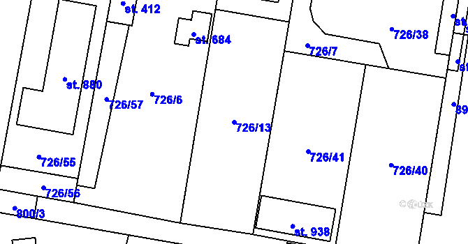 Parcela st. 726/13 v KÚ Mukařov u Říčan, Katastrální mapa