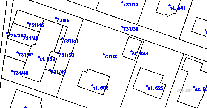 Parcela st. 731/8 v KÚ Mukařov u Říčan, Katastrální mapa