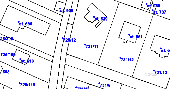 Parcela st. 731/11 v KÚ Mukařov u Říčan, Katastrální mapa