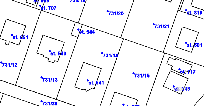 Parcela st. 731/14 v KÚ Mukařov u Říčan, Katastrální mapa