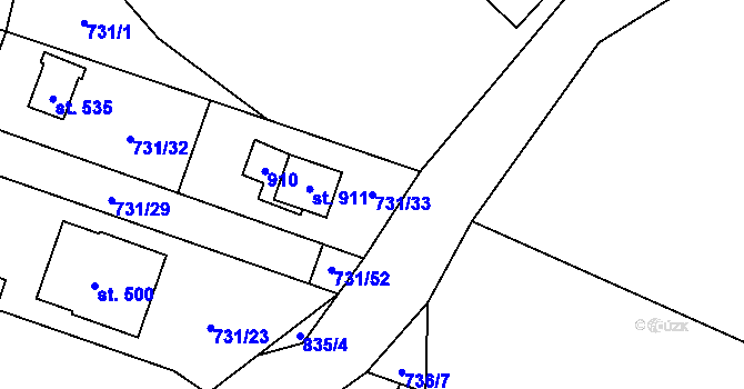 Parcela st. 731/33 v KÚ Mukařov u Říčan, Katastrální mapa